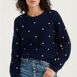 Lucky Brand Navy Embroidered Heart Pullover Sweater